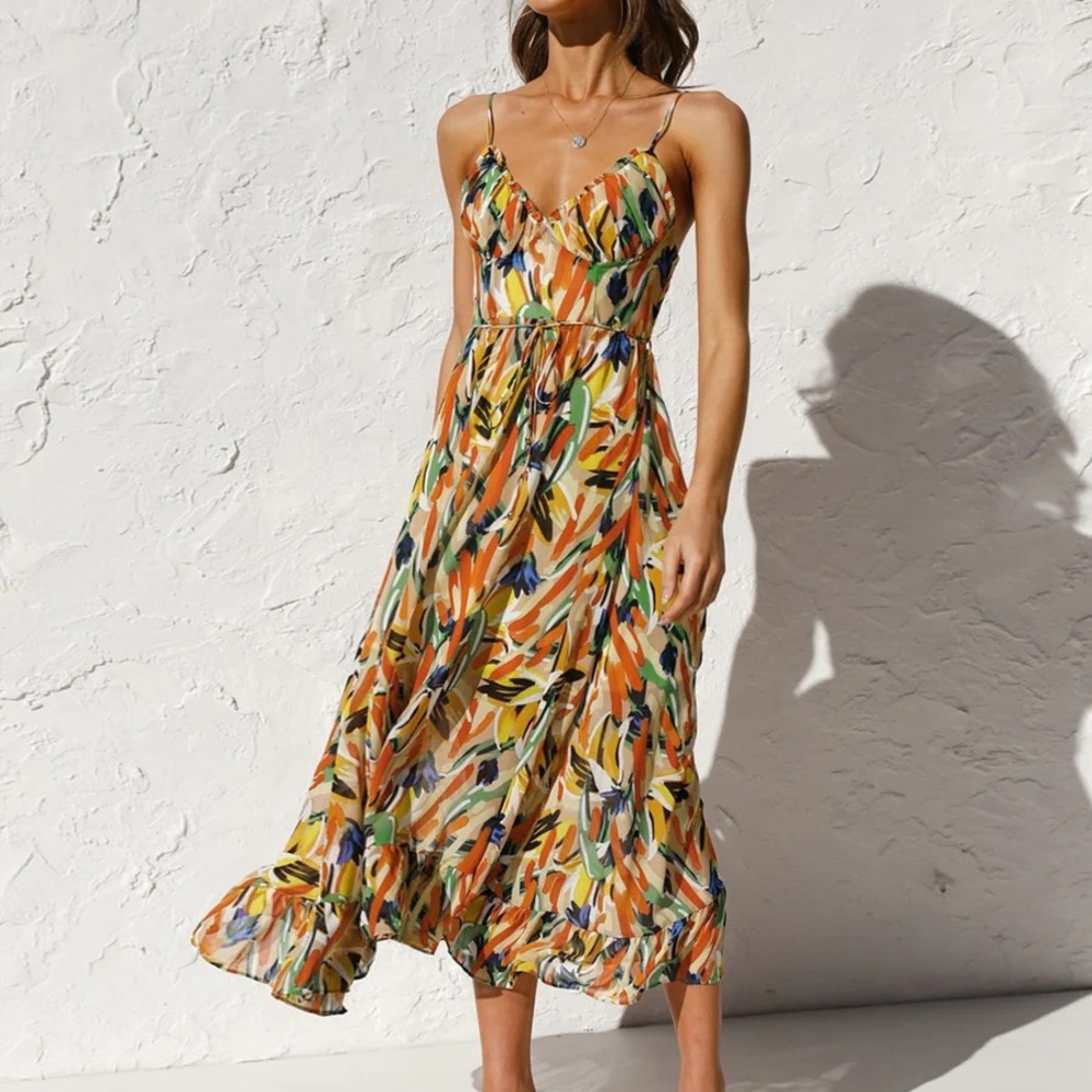 Multicolor Spaghetti Strap Midi/Maxi Dress